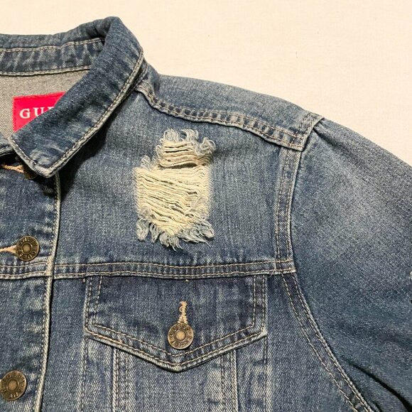 Guess Jean Jacket Distressed Womens Size XS - Picture 4 of 16